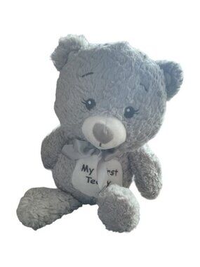 Kelly Toy My First Teddy Bear Plush Gray Rattle Eyelashes Soft Baby Toy 14"